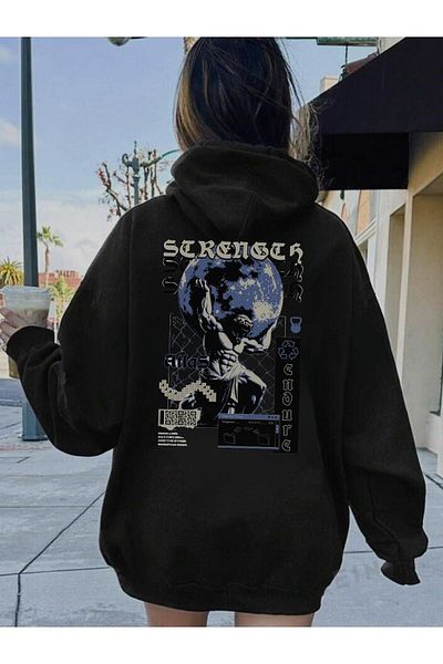 Toum Atlas Printed Black Hooded Blunt Blunt Sweatshirt