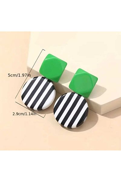 Bujiteri Elegant Style Colorful Black and White Patterned Round Daily Resin Earrings