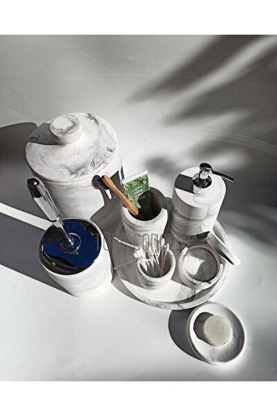 Ture Concept Σετ μπάνιου Marble Look Κάδος απορριμμάτων, βούρτσα τουαλέτας, δίσκος, θήκη σαπουνιού, βαμβακερή θήκη, θήκη για κελύφη