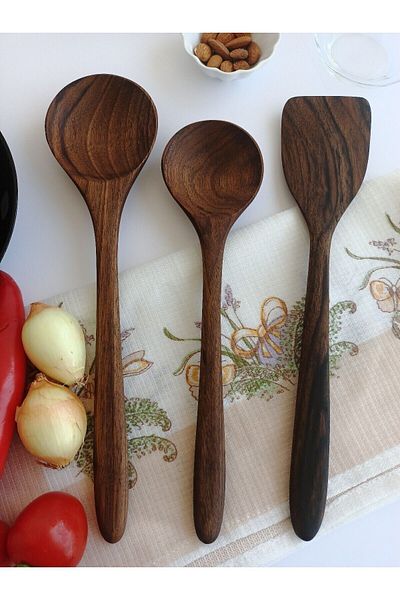 AYSAN Handmadecutlerywalnutwood3Pcsutensilspatulakom