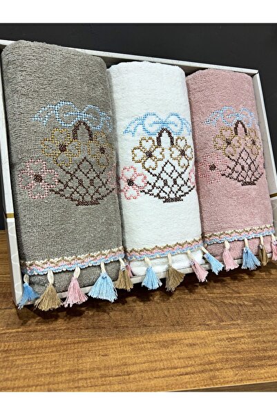 AYHANHOME Вишитий оксамитовий рушник для рук та обличчя Ceyizlik 50x90 з 3 частин у коробці