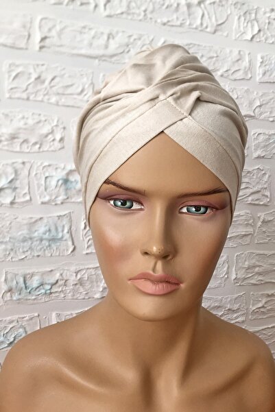 Vera Aura Ready Turban Bonnet χτενισμένη άμμος Beige Cross Banded Women's Hijab Bonnet Hijab Εξωτερικό καπό