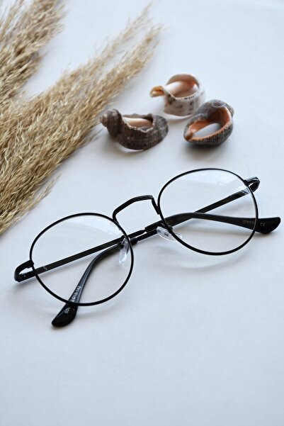 LOOKUP NEW نظارات ماريا للجنسين مستديرة سوداء وشفافة باللون الأزرق - حماية من...