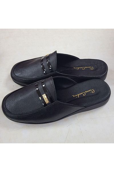 Pierre Cardin Ανδρικές μαύρες εμβληματικές δερμάτινες παντόφλες για το σπίτι 291