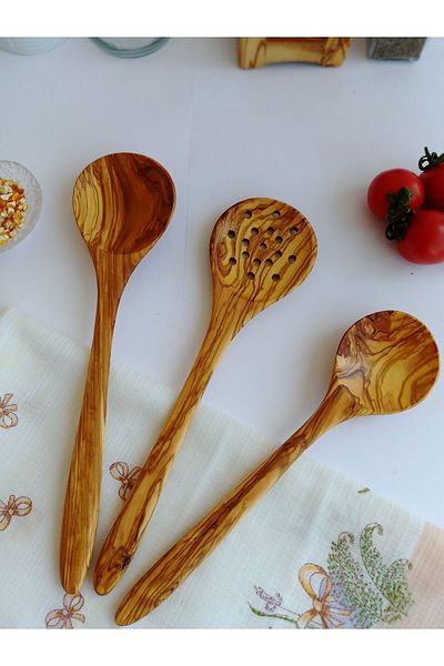 AYSAN Olive Tree 3-Piece Wooden Spoon Colander Set