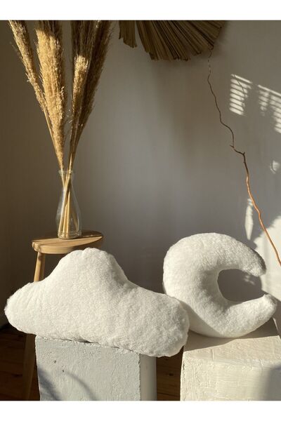 sevaradekor Plush Cloud Pillow Moon Pillow White Moon Pillow White Cloud Pillow Set of 2 Sleeping Companion Children's Throw Pillow