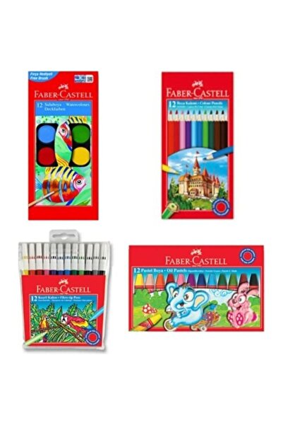 Faber Castell Faber-castell 4'lü Boyama Seti 12 Renk Pastel+sulu+kuru+keçeli ...