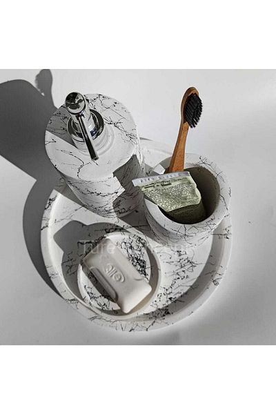 Ture Concept Bathroom Set Sivi Soap Dish & Tray & Dis Scrubber & Katı Soap Dish