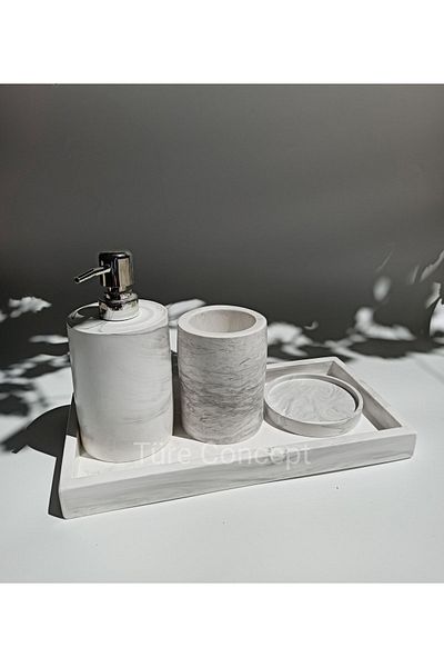 Ture Concept Marble Look Bathroom Set Rectangular Tray & Liquid Soap Dispenser & Solid Soap Dispenser & Toothbrush Holder