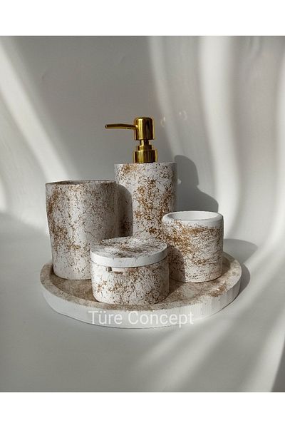 Ture Concept Gold-dore Bathroom Set & Liquid Soap Dish, Tray, Toothbrush Holder, Cotton Holder, Ear Stick Holder