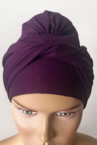 Vera Έτοιμο καπό τουρμπάνι με στριφτό λουράκι χτενισμένο βαμβακερό καπό μωβ στριφτό γυναικείο μουσουλμανικό καπό με στριφτό λουράκι εξωτερικό καπό