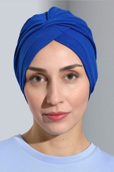 Vera Aura Combed Cotton Saks Blue Hijab Bonnet - Γυναικείο Hijab με σταυρωτό λουράκι