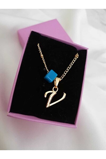 Judas Takı Kadın Boncuklu Gold V Harfli Kolye , Baş Harf Kolye