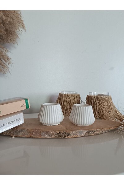 İnesit Design 1 Adet Tealight Mumluk, Tütsülük Ve Pampas Seti; Beyaz Beton De...