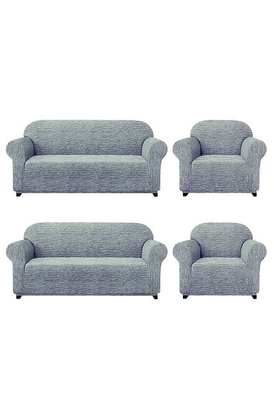 elgeyar Canapea extensibilă Jacquard 3+3+1+1 cu fustă - Set cu model stick