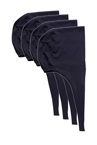 BEYAZ DÜŞ 4 Lü Tesettür Bone Ligralı Bağcıklı Penye Siyah Düz Bone