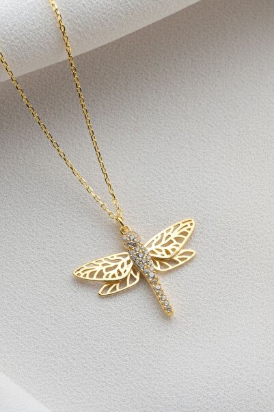 Silvano Jewelry 925 Ayar Gümüş Gold Zirkon Taşlı Yusufçuk Kolye