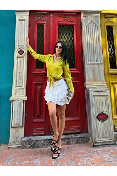 NEW STATION ipek saten gömlek düğmeli