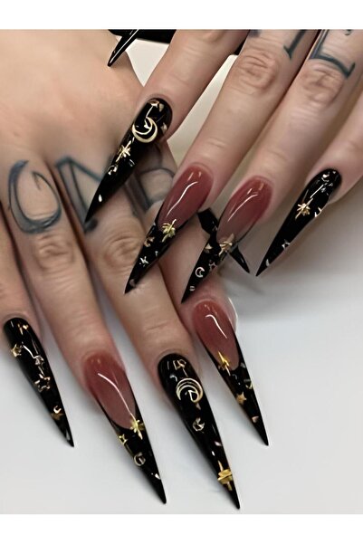 BOI ATELIER - 24'LU UZUN STILETTO ALTIN METALIK ULTRA LUKS TAKMA TIRNAK