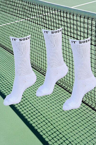 ITSOCKS Üç Adet Beyaz Havlu Tabanlı Fitilli Spor Orta Boy Tenis Çorabı