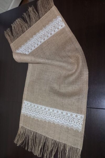 Gln Dantelli Hasır Jüt Runner Masa Örtüsü Sehpa Örtüsü Dekoratif Mutfak Ev De...