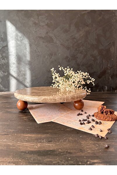 İDAY HOME Marble Presentation Holder Emparador Decorative Wooden Ball Leg