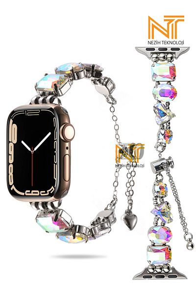 Nezih Case Apple Watch Series 2/3/4/5/6/7/8/9/se 38 40 41mm متوافق مع حزام تصميم حجر الراين اللامع