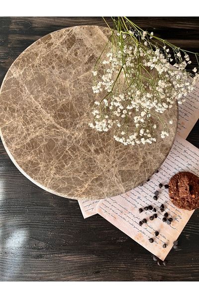 İDAY HOME Marble Presentation Holder Emparador Decorative Wooden Ball Leg