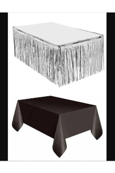 PartAntalya Πλαστικό Ασημένιο Τραπεζομάντιλο - Ασημένια Μεταλλική Φούντα Τραπ...