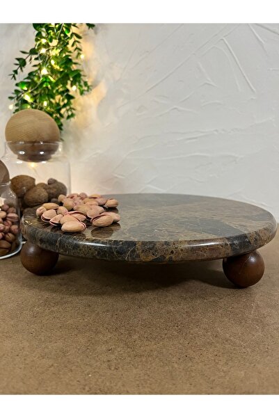 İDAY HOME Anor Alevi Dekoratif Mermer Sunumluk Ahşap Top Ayak