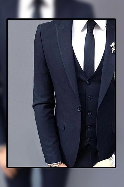 VALCES Men's Navy Blue Slim-Fit Solid Color Suit with Vest