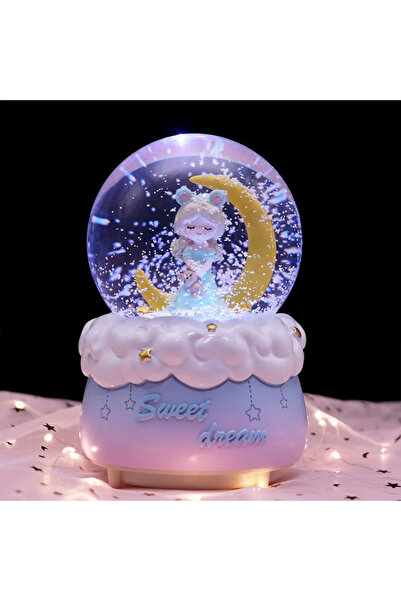 keyfim shop Ay Üzerinde Oturan Kız Büyük Boy Püskürtmeli Işıklı Müzikli Kar K...