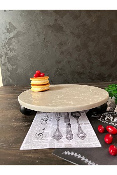 İDAY HOME Mermer Sunumluk Tundra Ahşap Siyah Top Ayaklı Dekoratif Tabak