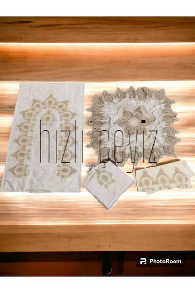 Hızlı Çeyiz طقم سجادة صلاة فاخرة مكونة من 4 قطع من الديباج الفرنسي المصنوع من...