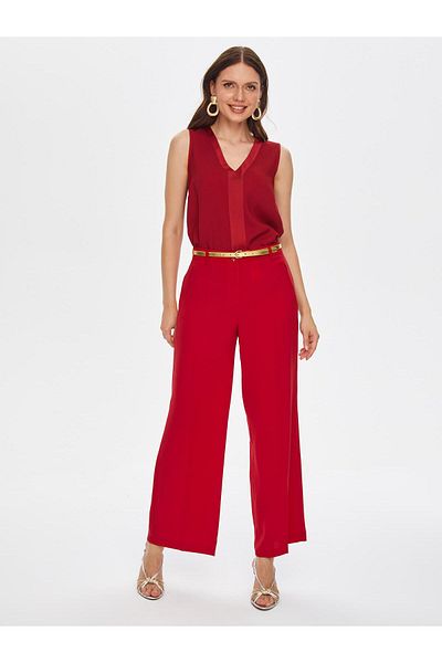 Faik Sönmez Wide Leg Fit Stylish Crepe Trousers 69473