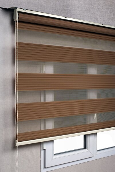 bizdenperde Pileli Koyu Kahve Zebra Stor Kaliteli Güneşlik Perdeler