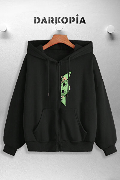 darkopia Men's and Women'sBabyYoda Printed HoodedBasicZipperedSweatshirtCardigan