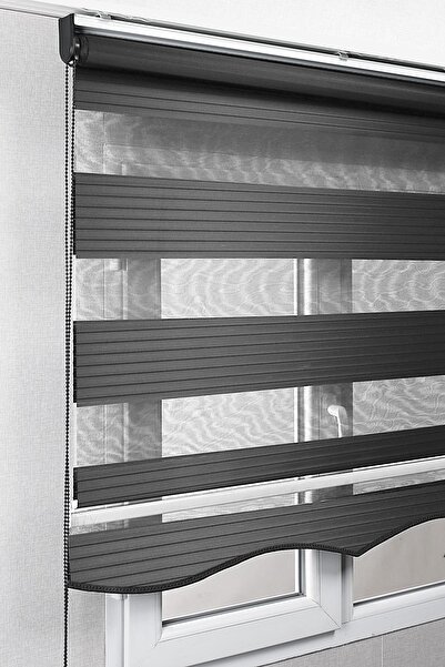 bizdenperde Etekli Antrasit Pileli Zebra Stor Kaliteli Güneşlik Perdeler