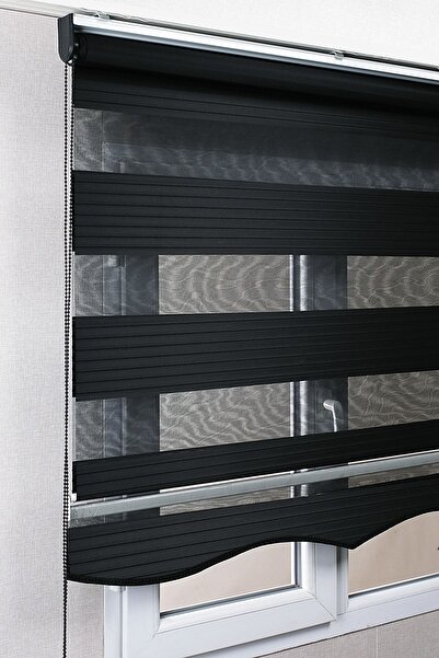 bizdenperde Etekli Siyah Pileli Zebra Kaliteli Güneşlik Stor Perde