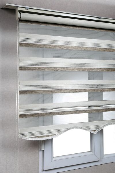 bizdenperde Etekli Premium Çift Renk Kahve - Krem Ev Ofis Zebra Stor Perdeler