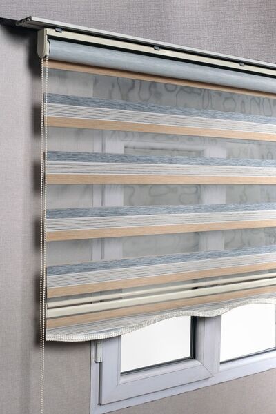 bizdenperde Etekli Premium Çift Renk Sütlükahve-gri Ofis Zebra Stor Perdeler