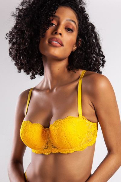 Veille Sutien galben sexy pentru femei - confortabil și plin de întărire, detaliu acoperit cu dantelă