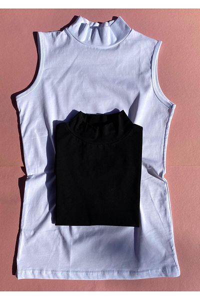 VicTroy Turtleneck Savior, alb-negru, pentru femei - 2 bucăți din bumbac Lycra 62V36