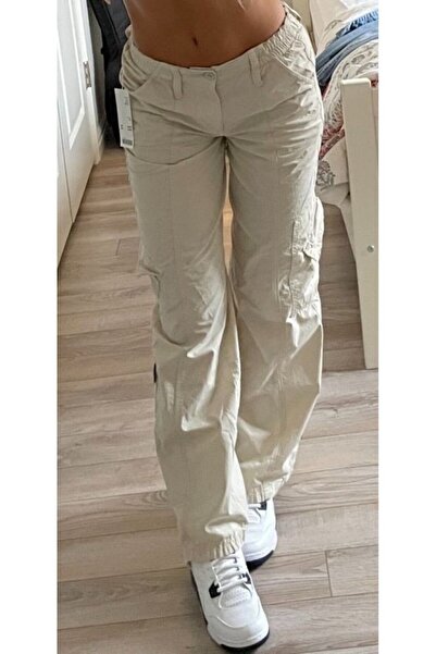 september island Beige Y2K Low Waist Parachute Fabric Cargo Pants
