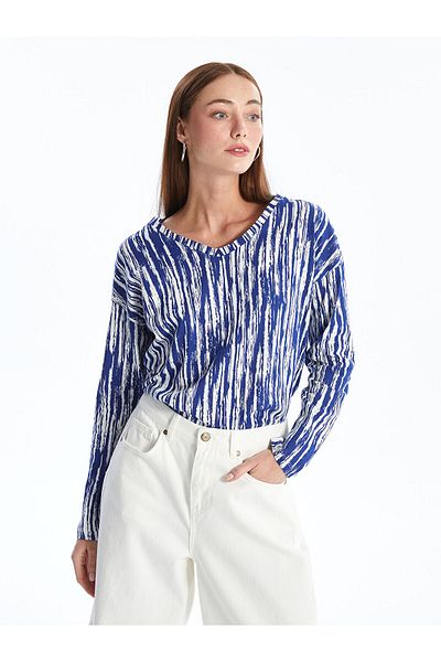 LC Waikiki V-Neck Print Women's Long Sleeve Blouse - LCW