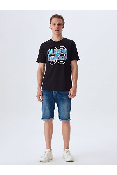 Ltb تي شيرت أسود مطبوع عليه رسومات