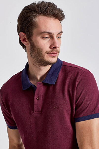 Ltb Men's Claret Red Polo Neck T-shirt