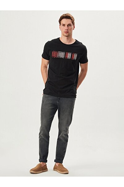 Ltb Erkek  Sıyah  Yazılı Kısa Kol Bisiklet Yaka T-Shirt 012218414561430000