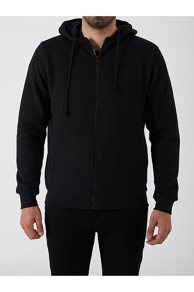 Ltb Hooded Zippered Black Cardigan
