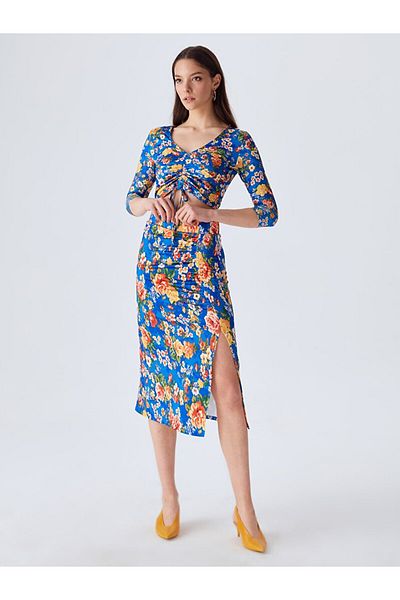 Ltb Patterned and Gathered Skirt